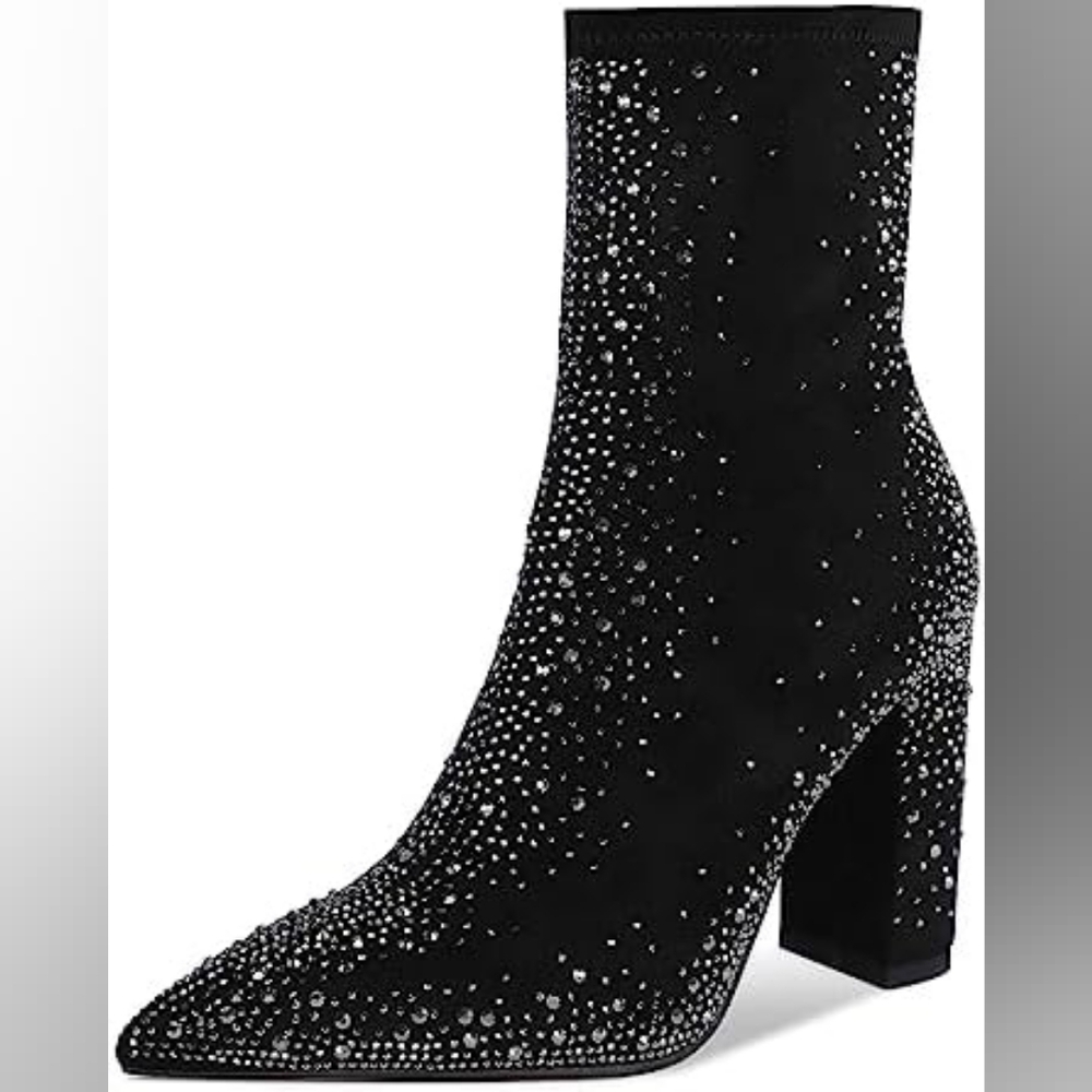 Glamorous Black Heeled Boots with Sparkling Design
